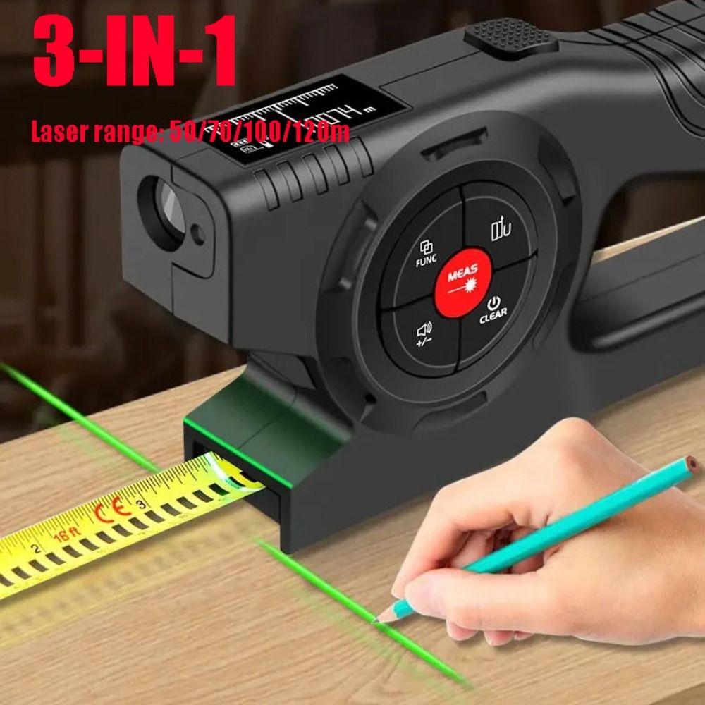 Industrial Laser Tape Measure - เครื่องวัดระยะเลเซอร์ 3-in-1 แบบพับเก็บได้ ชาร์จไฟได้ ความแม่นยำสูง 120