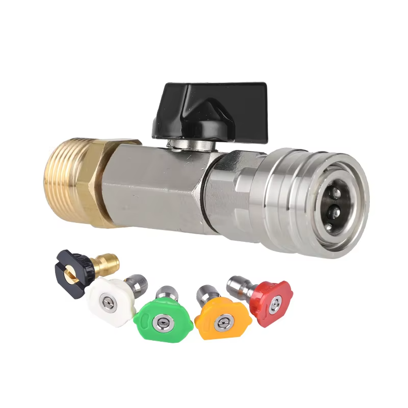 Laser Nozzle Ceramic - ชุดอะแดปเตอร์เครื่องฉีดน้ำแรงดันสูง M22-14/15MM, วาล์วเปิด/ปิดแบบลูกบอล พร้อมข้อต่อแบบเร็วขนาด 1/4 นิ้ว