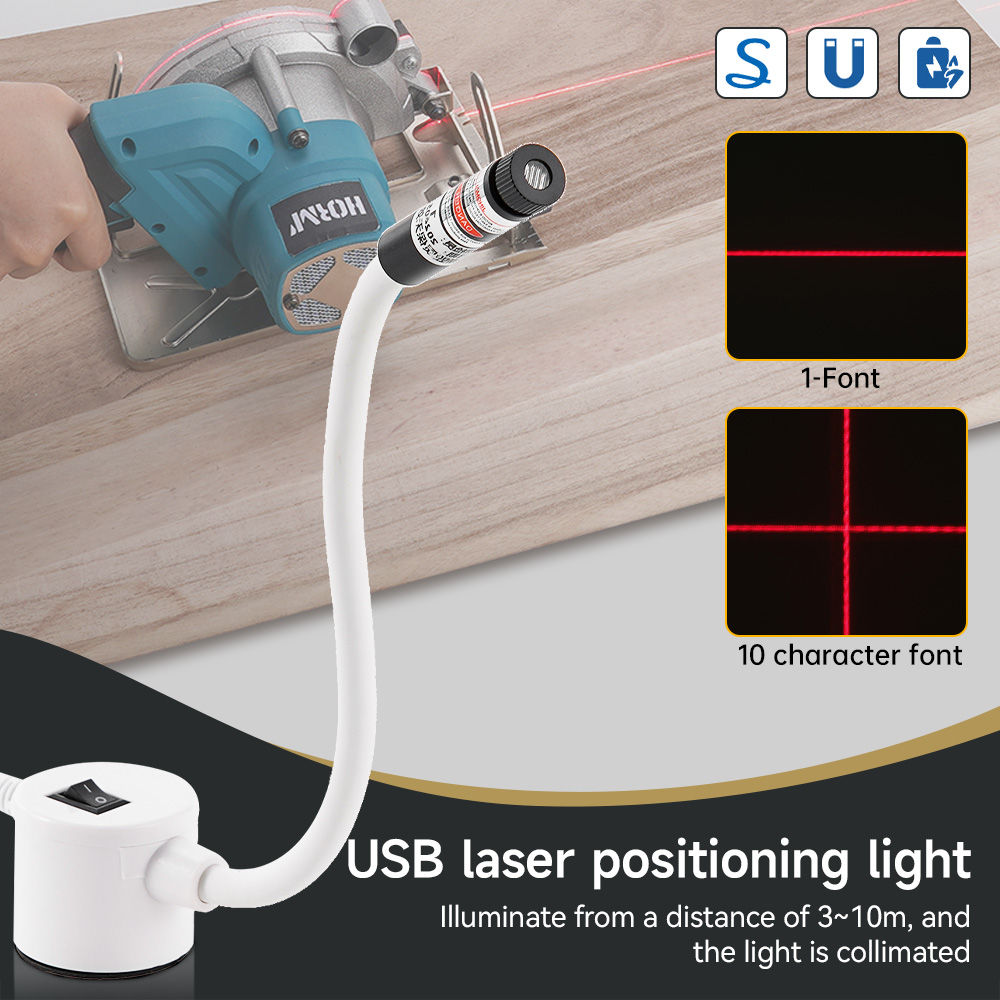 Industrial Laser Technology - USB ขับเคลื่อนแสงเลเซอร์สีแดงเย็บตําแหน่งโคมไฟตัดพร้อมฐานแม่เหล็ก DC5V Line/Cross สําหรับอุปกรณ์จักรเย็บผ้า