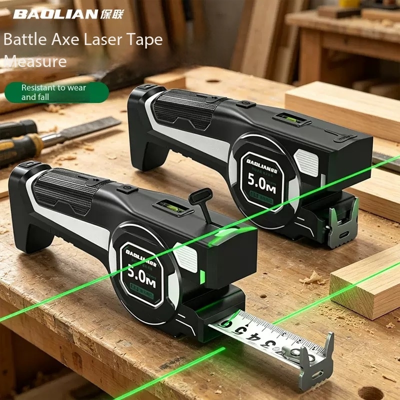 Industrial Laser Tape Measure - เครื่องวัดระยะเลเซอร์อินฟราเรดแบบดิจิตอลสามในหนึ่งเดียว พร้อมตลับเมตรเหล็ก 5 เมตร ความแม่นยำสูง สำหรับการวัดระยะทาง