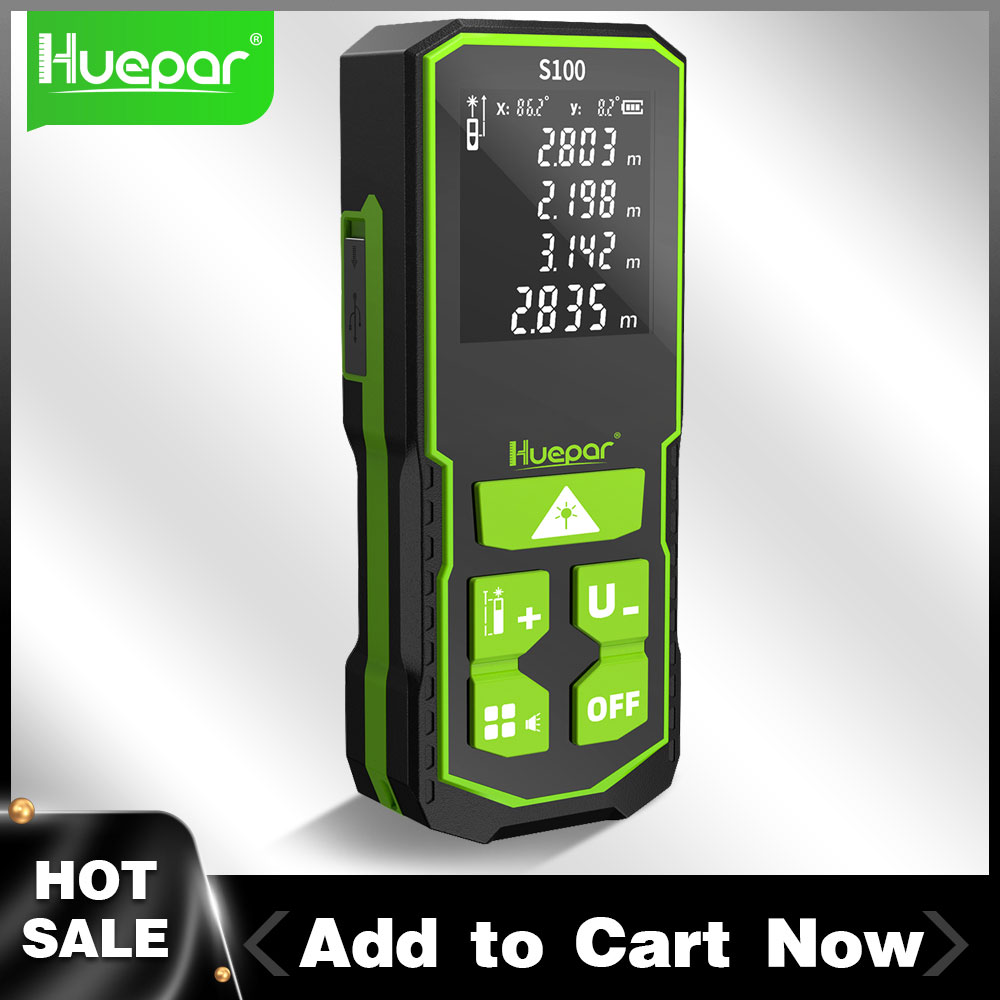 Industrial Laser Tape Measure - Huepar เลเซอร์ Rangefinder ดิจิตอล328Ft/100M LCD อิเล็กทรอนิกส์